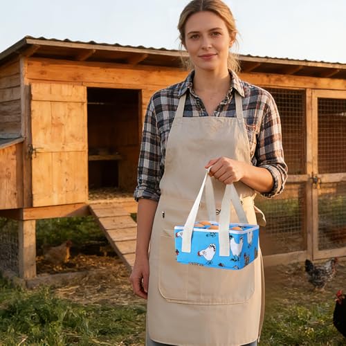 Eggs Collecting Basket, Durable Canvas Egg Basket with Plastic Board, 9-Pouch Chicken Egg Holder Bag for Gathering Fresh Eggs, Egg Gathering Basket and Multipurpose Chicken Holder Bag (Blue)