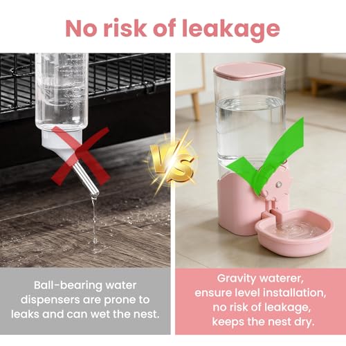 Rabbit Water Bottle for Cage Crate, 29oz No Drip Hanging Automatic Pet Water Dispenser for Small Animal Guinea Pig Bunny Chinchilla Ferret Hedgehog Puppy Cat (Pink) - color: Pink