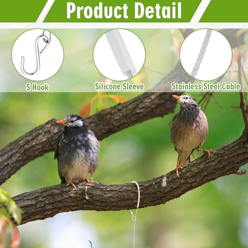 4pcs Bird Feeder Hanger for Tree with S-Hook Hanging Cable Tree Limb Protector with Silicone Sleeve Flexible Stainless Steel Cable for Heavy Bird Feeders, Plants, Baths (30inch) - size: 30Inch