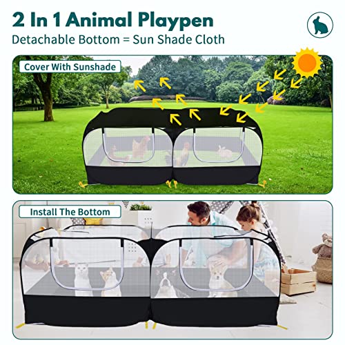 Small Animals Playpen,Pet Cage Tent Large Chicken Run Coop with Detachable Bottom Breathable Transparent Mesh Walls, Foldable Pet Enclosure for Puppy Kitten Rabbits Indoor Outdoor Playpen - color: Black with Detachable Bottom
