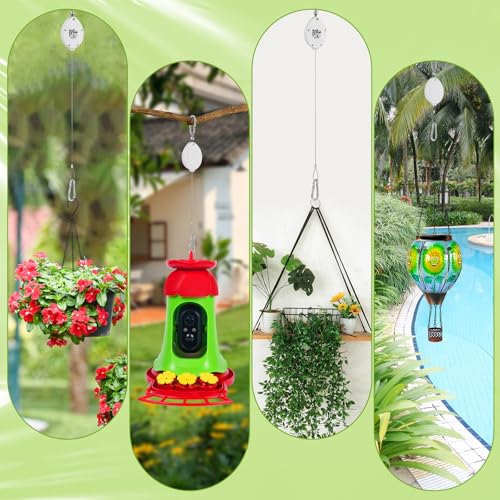 Plant Pulleys for Hanging Plants, Heavy Duty Retractable Hangers, 304 Stainless Steel Rope, Auto Plant Holder, Adjustable Climbing Hook for Garden Baskets Watering, or Bird Feeders 2PC (White) - color: White