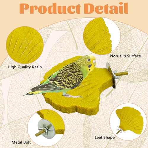 3 Pcs Parrot Perch Resin Bird Beak Grinding Stone Leaf Shape Perch Stand Foot Clawing Trimmer Bird Cage Accessories for Cockatiels Conures Budgies Lovebirds (Yellow) - color: Yellow, size: Ginkgo leaves