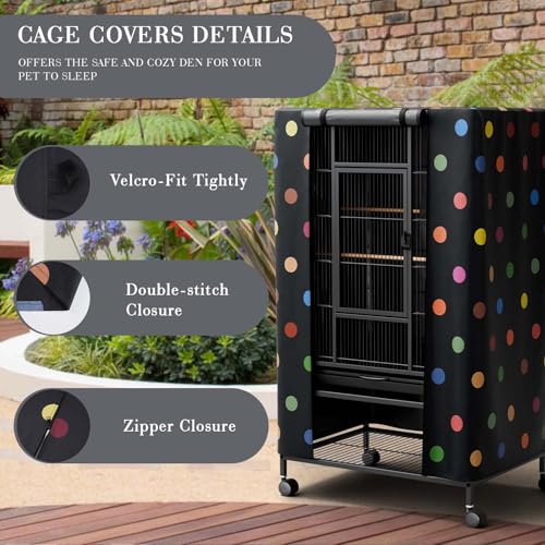 Tchvt Ultra Blackout Birdcage Cover, Max Light Blocking for Night Fright | Good Night, 210D Oxford, Breathable, Machine Washable, Zipper Panel, Fits 19-38" Tall Cages, Calming Dark for Birds,Polka Dot - color: Polka Dot, size: XL-38x24x48 inch