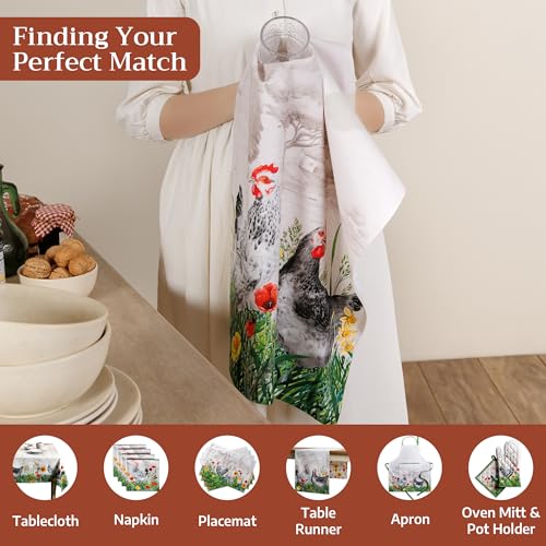 Maison d' Hermine Kitchen Towels Set of 3 Reusable 100% Cotton 27.50" x 20" | Cloth Tea Dish Towels Absorbent with Hanging Loop for Kitchen Dining Party Wedding Hotel Home Spring Summer - Basse Cour - color: 026 - Basse Cour