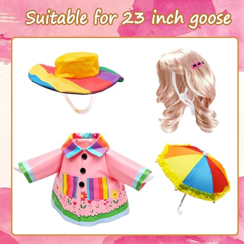 4 Pcs Porch Goose Raincoat with Wigs, Outfits and Clothes, Spring Summer Goose Statue Raincoat Costume, 23" Geese Statue Clothes for Patio Yard Lawn Outdoor Decor - color: Pink Garden Raincoat