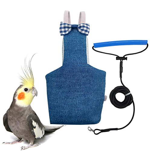 VANFAVORI Bird Diaper Flight Suit with 80-inch Leash, M Size, Denim Blue | Includes Flight Suit, 80-inch Leash, and 1 Cotton Pad. For Birds Parrots Cockatiels, Conures and Similar Parrots (80-105 g)