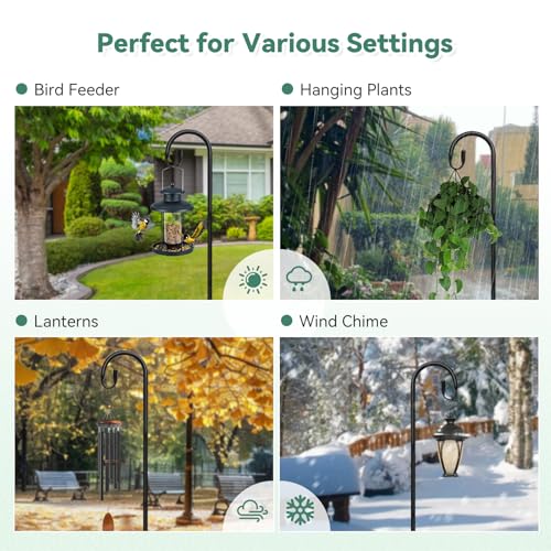 63" Adjustable Shepherds Hooks Stand for Wind Chimes, Hummingbird Feeders, Lanterns, Hanging Plant Stand Indoor Outdoor Patio Garden