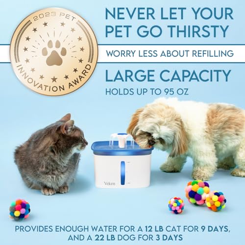 Veken Innovation Award Winner 95oz/2.8L Cat Water Fountain | Automatic Pet Fountain Dog Water Dispenser with Replacement Filters & Silicone Mat for Cats, Dogs (Blue, Plastic) - color: Blue