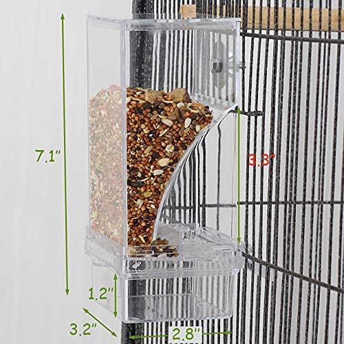 kathson No-Mess Bird Cage Feeder Automatic Parrot Feeders Seeds Container Acrylic Finch Foraging Feeders Parakeet Food Dispenser Cage Accessories for Small Birds Canary Budgie Lovebirds - color: Blue+Clear