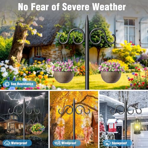 Double Shepherds Hooks for Outdoor, 92 Inch Heavy Duty Bird Feeder Pole with 5 Prongs Base, Adjustable Shepherds Hook for Bird Feeder, Garden, Weddings, Hanging Plant, 1 Pack - size: 92 Inch