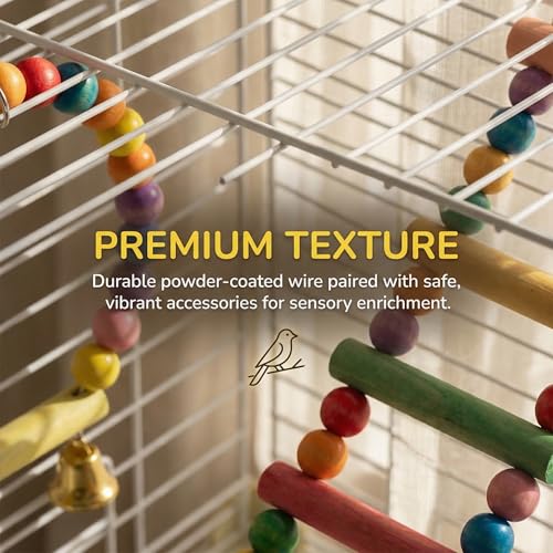 Pet Paradise Bird Cage, 14.6 x 11 x 24.8 inches, Metal Wire Construction, Multiple Perches and Feeders, for Parakeets, Canaries, Finches (White)