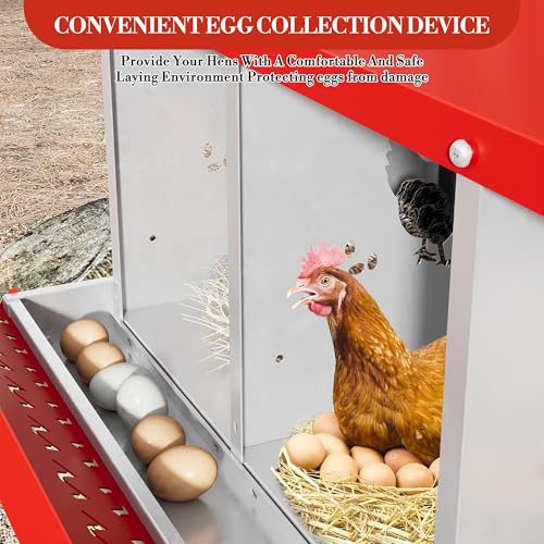 Galvanized Steel Chicken Nesting Box 6 Grids, Metal Egg Laying Boxes for Hens with Hinged Lid and Ventilated Design, Easy Clean Poultry Nest Box for Chicken Coop Accessories, Red, No Legs - color: Red, size: 6 Holes no Legs