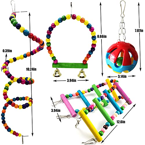 Hamiledyi Bird Parrot Swing Chewing Toy Set 15PCS Wooden Hanging Bell with Hammock Climbing Ladders Colorful Pet Birds Cage Toys for Small Parakeet Cockatiel Finches Conures Budgie Macaws Love Birds