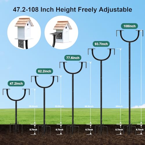 92 Inch Bird Feeder Pole 2 Platform Outdoor Support Stand | Multi-purpose pole fits bird houses, feeders and various outdoor supplies，Heavy duty sturdy metal structure - color: Black-A