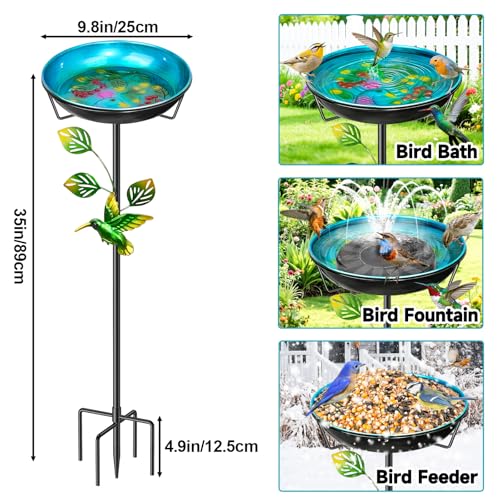 Metal Bird Bath for Outside, Vintage Birdbaths Removable Feeder Bowl with Butterfly Flower, Easy to Clean Birdfeeder for Outdoors Garden Yard Lawn Decor (Blue) - color: Blue