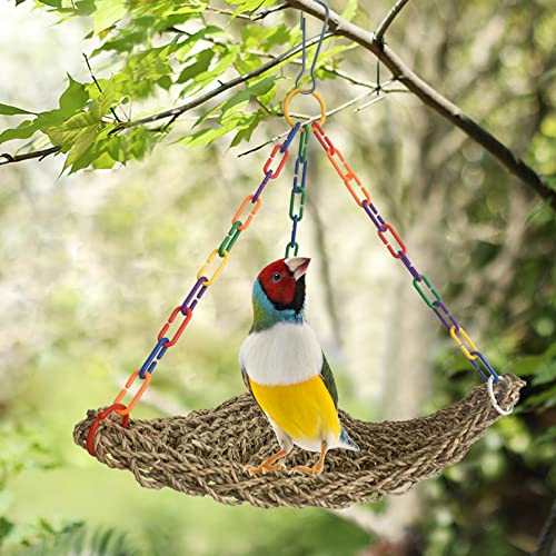Seagrass Swing for Birds,Bird Seagrass Mat Hammock Edible Triangle Natural Woven Parakeet Swing Toys with Hooks Chewing Climbing for Parrot Budgies Lovebird Canary Cockatiel Finch Cockatoos - size: 【Hammock：11.81x11.81x11.81 IN】