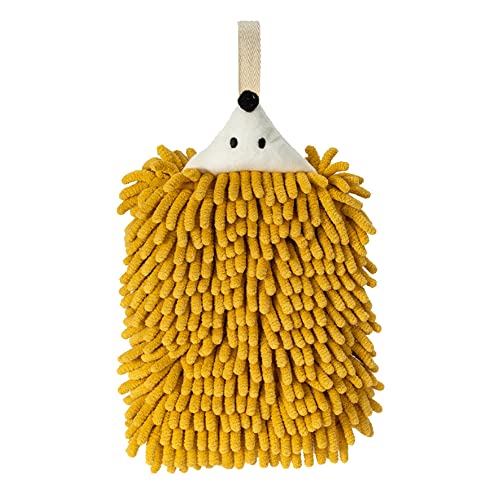 Cute Hedgehog Kitchen Hanging Hand Towels Absorbent Animal Towels Soft Chenille Hand Towels Yellow - color: Yellow