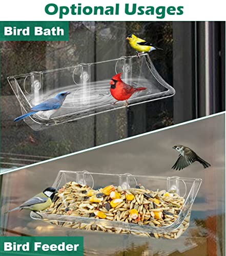 Clear Bird Bath Bird Feeder for Outside Window Glass, Transparent Birdbath with Strong Suction Cups for Viewing, Bird Watching Gifts for Elderly Parents, 2 Packs