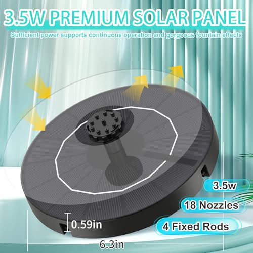 3.5W Solar Fountain Pump, Solar Bird Bath Fountain with 6 Green & 6 Black & 6 Blue Nozzles, Solar Water Pump for Outdoor Garden Patio Small Pond Fish Tank Landscape Decoration - color: 6 Black + 6 Blue + 6 Green Nozzles