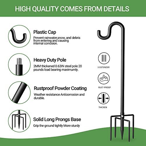60" Shepherds Hooks for Outdoor, Extra Thick Bird Feeder Pole with 5 Prong Base, Adjustable Shepards Hook for Garden, Weddings, Hanging Plant - size: 60 Inch