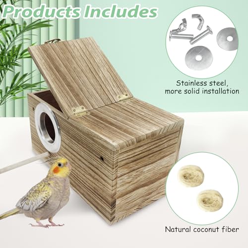 PINVNBY Parakeet Nesting Box, Carbonized Wood Bird Box, Wood Breeding Box for Birds, Budgie Lovebirds Conure Finch Parrot Canary (L: 11.8 x 5.9 x 5.9 inch) - size: L: 11.8 x 5.9 x 5.9 inches