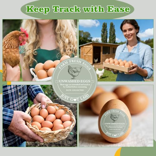 500 Pcs Egg Carton Stickers 2 inch Farm Fresh Unwashed Eggs Labels with Collected Date,Self Adhesive Packaging Stickers for Chicken - style: Farm Fresh Eggs Stickers