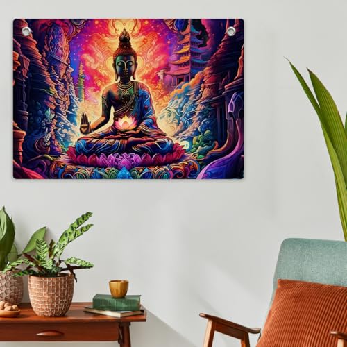 Psychedelic Buddha Art Tapestry Banner Flag Trippy Spiritual Wall Hanging | Decor for Bedroom Living Room Meditation Space, Perfect Gifts for Psychedelic Art Fans Boho Aesthetic Lovers 28.5 x 20 Inch - color: Multi 0669