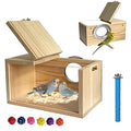 Transparent Parakeet Nesting Box,Wooden Parrot Nest Breeding Box with Perch Natural Bird House for Cage Suitable for Lovebirds Cockatiels Canaries