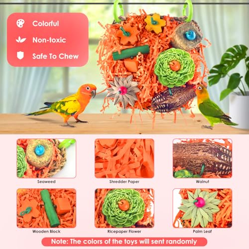 KATUMO Bird Toys, Conure Grass Mat Shredder Toys Parakeet Toys Parrot Foraging Toys for Cockatiel Conure Lovebird Parakeet Small to Medium Birds | Natural Grass Mat Toy Satisfies Birds Chewing & Foraging, Easy Hanging, Perfect for Conure, Lovebird and Sma