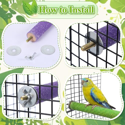 10 PCS Parrot Perch Stand Toy - Colorful 7.9 Inch Natural Wood Paw Grinding Stick for Medium Birds, Cage Accessories for Parakeets, Cockatiels, Lovebirds & Conures
