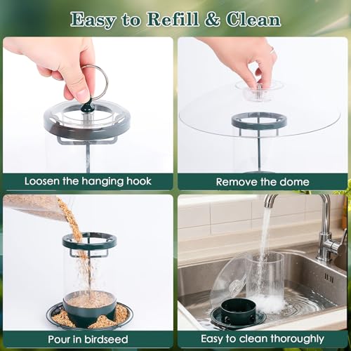 Gbekery Metal Bird Feeder for Outdoor Hanging with 12” Weatherproof Dome, Weather Resistant Wild Bird Feeder with 360 Degree Feeding Tray, Green - color: Green with Transparent Dome