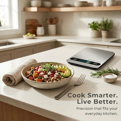 CINCY Digital Food Scale for Kitchen – Stainless Steel Kitchen Scale with Tare Function, Large LCD – Meal Prep, Baking & Cooking Scale - 6 Units (g/oz/lb/ml/kg) -10kg/22lb Capacity, 1g Precision