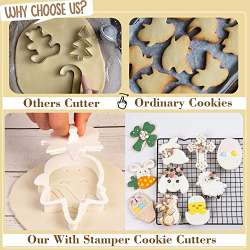 Easter Cookie Cutters Rabbit Face 3.5" with Plunger Stamps Handle Spring Holiday PLA Baking Molds Gifts Decorative Party Kitchen Cake Supplies - color: Cute Bunny Face