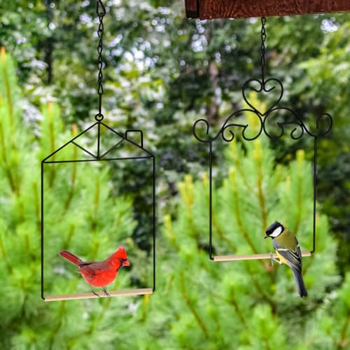 Metal Frame Hummingbird Swings and Perches with Wooden Dowel Black Bird Swing Outdoor Bird Perch Humming Bird Swing (3PK Different) - style: 3PK different