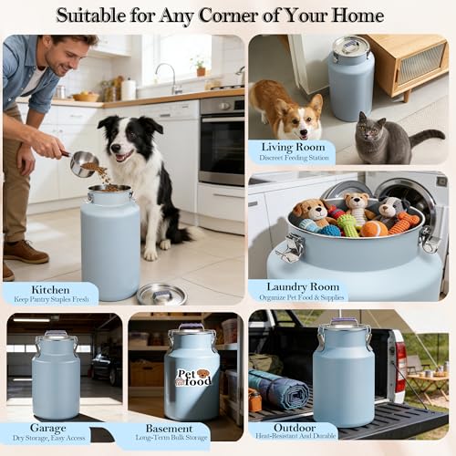 30lb Stainless Steel Dog Food Storage Container with Lid and Scoop | Airtight Metal Pet Food Storage, Large Capacity, Durable, Rust-Proof, Moisture-Proof, Keeps Kibble Fresh for Daily Use - size: Large