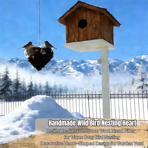 Handmade Fiber Bird Nesting Heart, Birds Nests Material Holder, Hummingbird Nest Boxes for Outside. Decorative Dual-Purpose Bird House: A Nesting Aid and Garden View Cottage (2Set) - color: 2Set