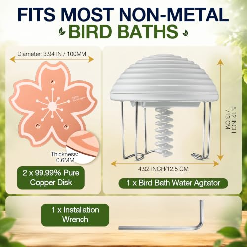 Bird Bath Water Agitator with 2 Flower 99.99% Pure Copper Disk, Battery Powered Bird Bath Circulator, Quiet Waterproof Mover Keeps Water Fresh for All Season Use (Grey Spiral) - style: Grey Spiral