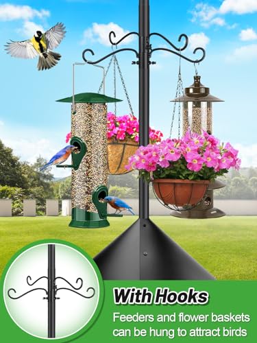 95 Inch Bird Feeder Pole with Squirrel Baffle - Adjustable Height Bird House Feeding Station Stand with Heavy Duty 5-Prong Anchor Shepherds Hook Hanger for Outdoor Garden Birds Watching