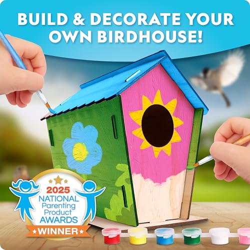 National Geographic Build Your Own Wooden Birdhouse Craft Kit for Kids | DIY Wooden Birdhouse, Paints and Brush, Bird-Watching Journal, Educational Poster, Outdoor Nature Craft, Birthday Gift - style: DIY Birdhouse