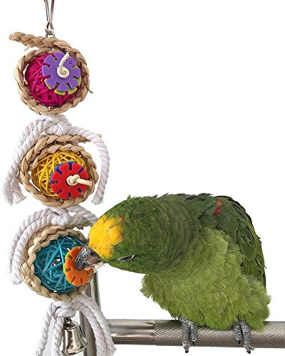 Litewoo Bird Chew Bell Toy Natural Straw Rattan Colorful for Parakeet Cockatiel African Grey Quaker Cockatoo Lovebird Caique Amazon Budgie Cage Accessories - color: Toy2
