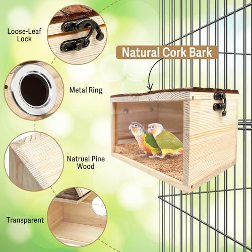 Tfwadmx Parakeet Nesting Box - Wooden Parrot Nest for Cockatiel, Lovebirds, Budgie, Conure - Acrylic Transparent Bird House With Perch for Breeding - style: Style 1