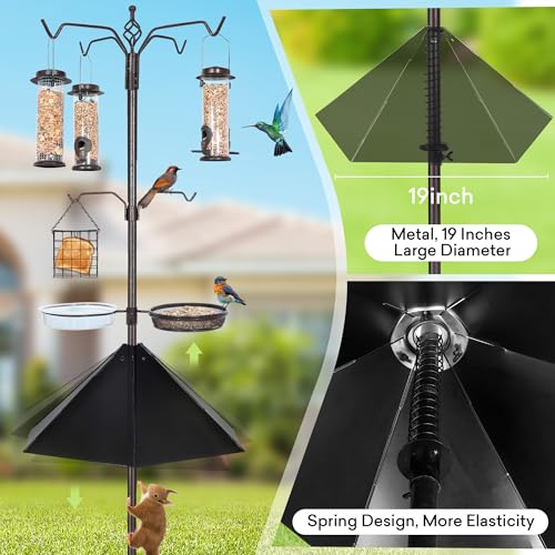 YINGYM 6-Hook Bird Feeding Station with 19" Metal Squirrel Baffle, 94 Inch | Heavy Duty Bird Feeder Stand Pole with 4 Bird Feeders, Baffle Guard for Patio, Lawn and Garden, Attracting Wild Birds - size: 94 Inch with Squirrel Baffle