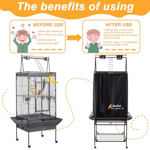 Bird Cage Cover Black Good Night Blackout Birdcage Cover (68 inch) | Durable Breathable Washable Material, Create Quiet Environmente - size: 68 inch
