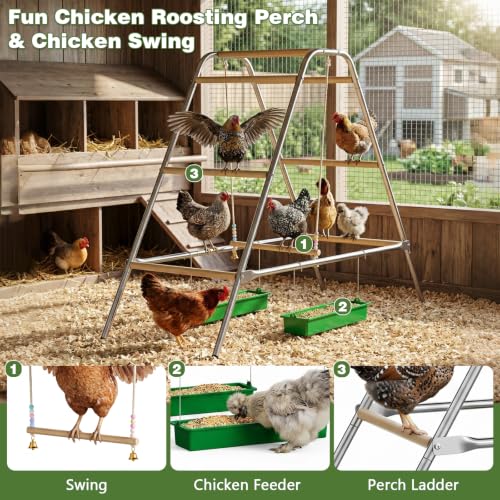 Large Multi-Level Chicken Perch Roosting Bars for 8-12 Chickens | LitaiL Wooden Chicken Perch with Swing, Rustproof Hardware Outdoor Coop Stand, Easy Assembly Backyard Chicken Accessories