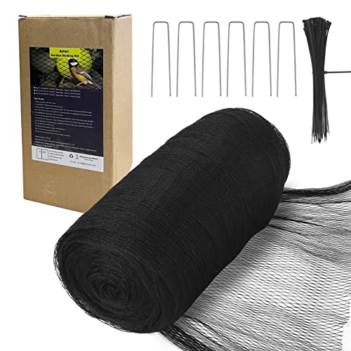 Bird Netting for Garden Protection, Anti Bird Mesh Garden Netting | RIFNY 6.5 x 33FT Heavy Duty Netting with Staples for Vegetable, Fruit Trees & Other Plants, Lasting Against Deer Squirrels - size: 6.5FT x 32.5 FT