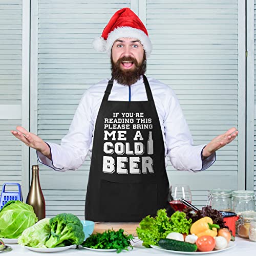 VAGAVY 100% Cotton, Black Funny Aprons for Men, Dad, Husband - Birthday, Father’s Day Grilling Gifts for Papa, Husband. - color: If You're Reading This Please Bring Me a Cold Beer - Black