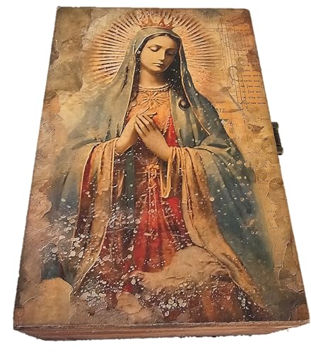 RK Collections Our Lady of Guadalupe Virgin Mother Mary Rosary Box. Vintage Woodem Prayer Box for Religious Gift. Trinket case Holder (6.5 x 4.25 x 2.25 inches) - style: Mother Mary/Lady of Guadalupe