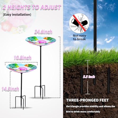 Bird Baths for Outdoors, Glass Bird Bath Stake, Flamingo Birdbaths & Support, Bee Baths for Garden, Outside, Lawn, Outdoor Decor - color: pink