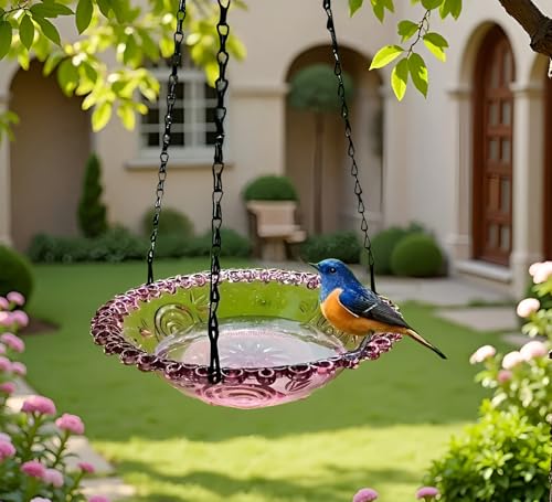Hanging Bird Bath Bowl, 2 Pack Bird Bath for Outside, Hummingbird Bath and Feeder Set, Hanging Bird Bath Hanging Bird-Feeder for Garden Backyard Decor(Purple)