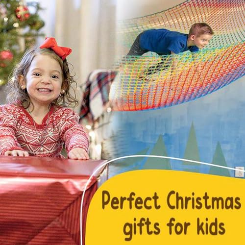 Climbing Net for Kids - 3.3FT x 9.9FT Double Layers Heavy Duty Playground Safety Net, Climbing Cargo Net for Tree House Tree Fort, Back Yard, Jungle Gyms, Monkey Bar Security Mesh（Rainbow） - color: Rainbow, size: 3.3' x 9.9'